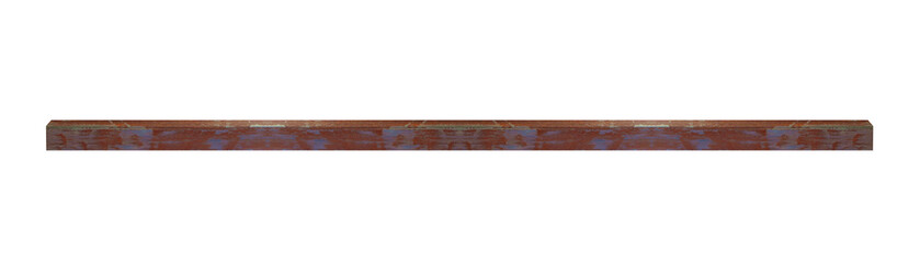 Rusty old metal horizontal medium length beam - on isolated transparent background.