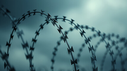 Barbed wire against a gloomy sky