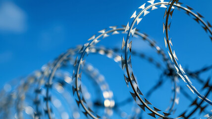 Coils of barbed wire against sky