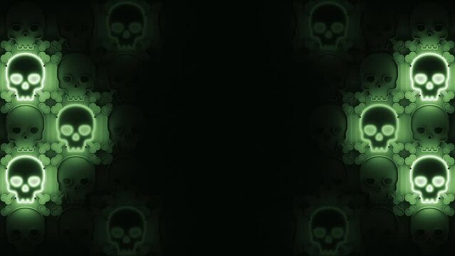 VJ Skulls Light Wall. Dynamic neon pattern with skull and bones. VJ Loop.