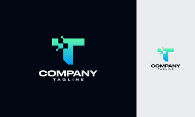 T Initial letter with Digital Pixels Technology Logo Vector design template