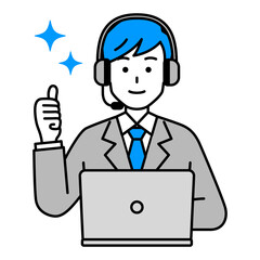 グッドサインをするオペレーターの男性