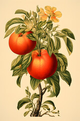 illustrated apple tree, apple tree illustration, vintage style illustrated apple tree