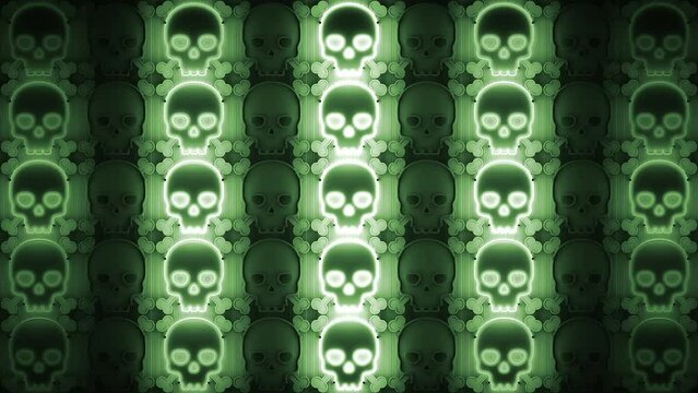 VJ Skulls Light Wall. Dynamic neon pattern with skull and bones. VJ Loop.