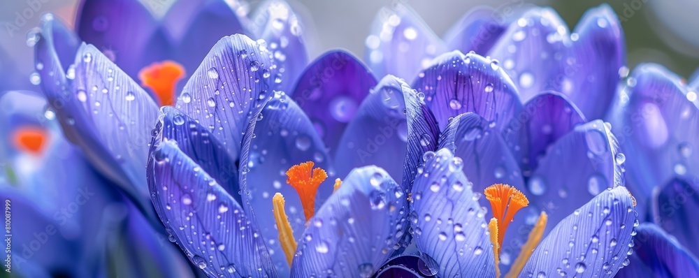 Canvas Prints Dew-kissed purple crocuses in spring bloom