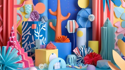 Fototapeta premium Playful and colorful paper creations with a clear surface, ideal for whimsical branding