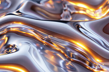 A metallic abstract wavy liquid background is a bold and eye-catching design element that can be used to create a sense of movement and energy