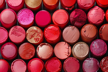A meticulous arrangement of different shades of lipstick in an elegant spread