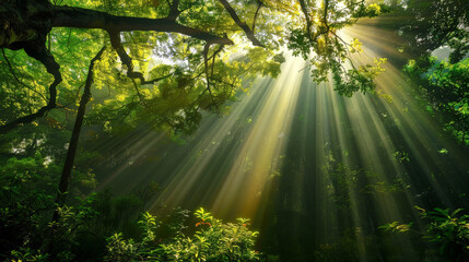 Obraz premium Enchanted Forest: Sunlight's Embrace. Generative AI