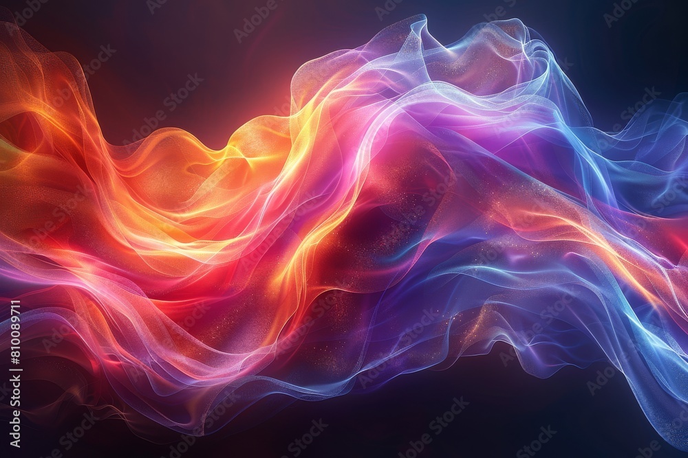 Poster a stunning display of vivid, flowing colors merging on a dark backdrop, resembling the dynamic movem