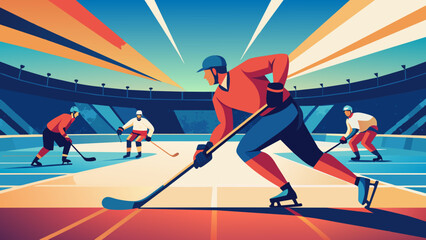 Dynamic Ice Hockey Match in Action-Packed Arena Illustration