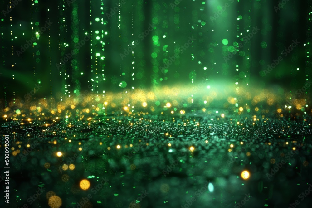 Poster an enchanting image with captivating green bokeh lights, creating a magical and mystical glow with h