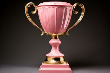 Fototapeta premium Sophisticated pink and gold trophy cup displayed against a smooth black-to-grey gradient backdrop