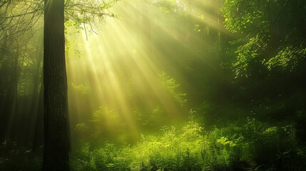 Fototapeta premium Enchanted Forest: Sunlight's Embrace. Generative AI
