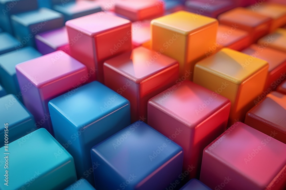 Poster a visually striking image of 3d cubes with a smooth gradient from red to yellow, creating a modern a