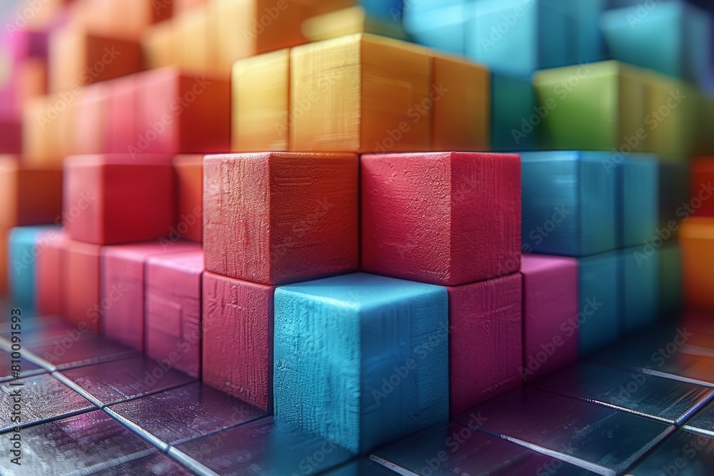 Poster a visually striking image featuring multicolored 3d cubes neatly stacked in an orderly grid creating