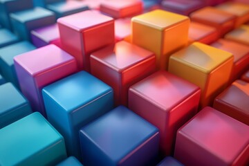 Obraz premium A visually striking image of 3D cubes with a smooth gradient from red to yellow, creating a modern and vibrant pattern