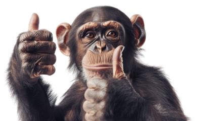  A monkey giving a thumbs up isolated on white background, png transparent