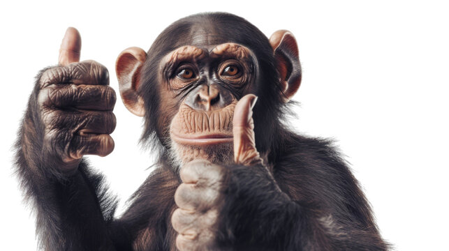  A monkey giving a thumbs up isolated on white background, png transparent