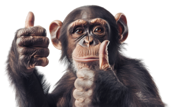  A monkey giving a thumbs up isolated on white background, png transparent