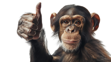  A monkey giving a thumbs up isolated on white background, png transparent