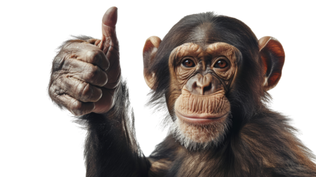 A monkey giving a thumbs up isolated on white background, png transparent
