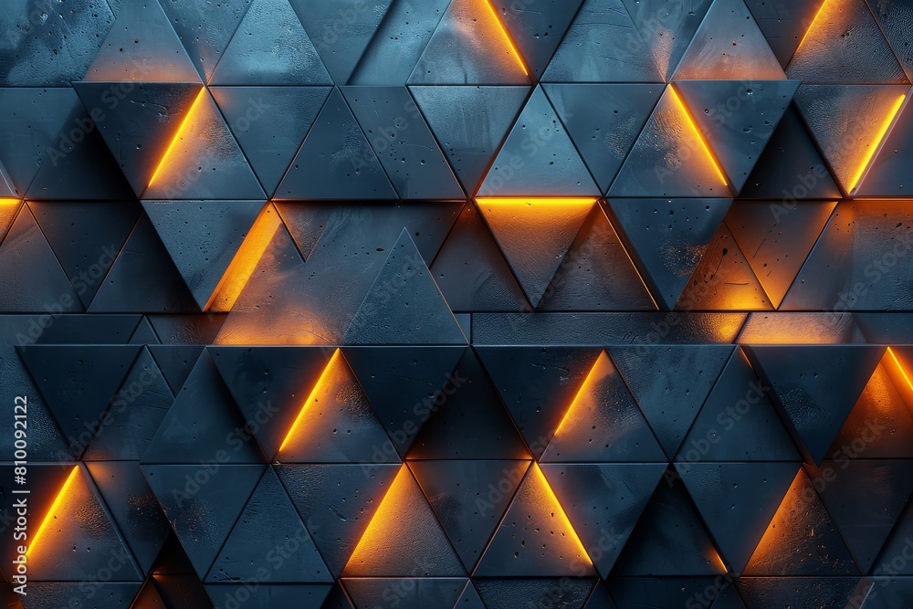 Poster a mesmerizing wall pattern with neon light triangles creating a symmetrical, geometric design with a