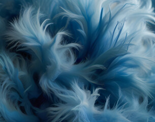 Soft blue feathers close-up, soft background, blue fur