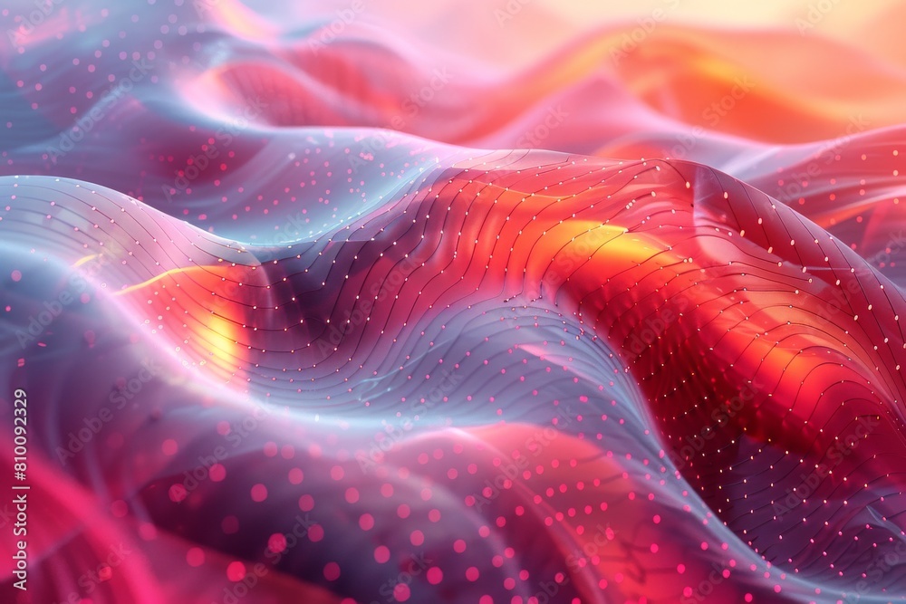 Poster this image features a colorful digital landscape with light particles, creating a sense of movement 
