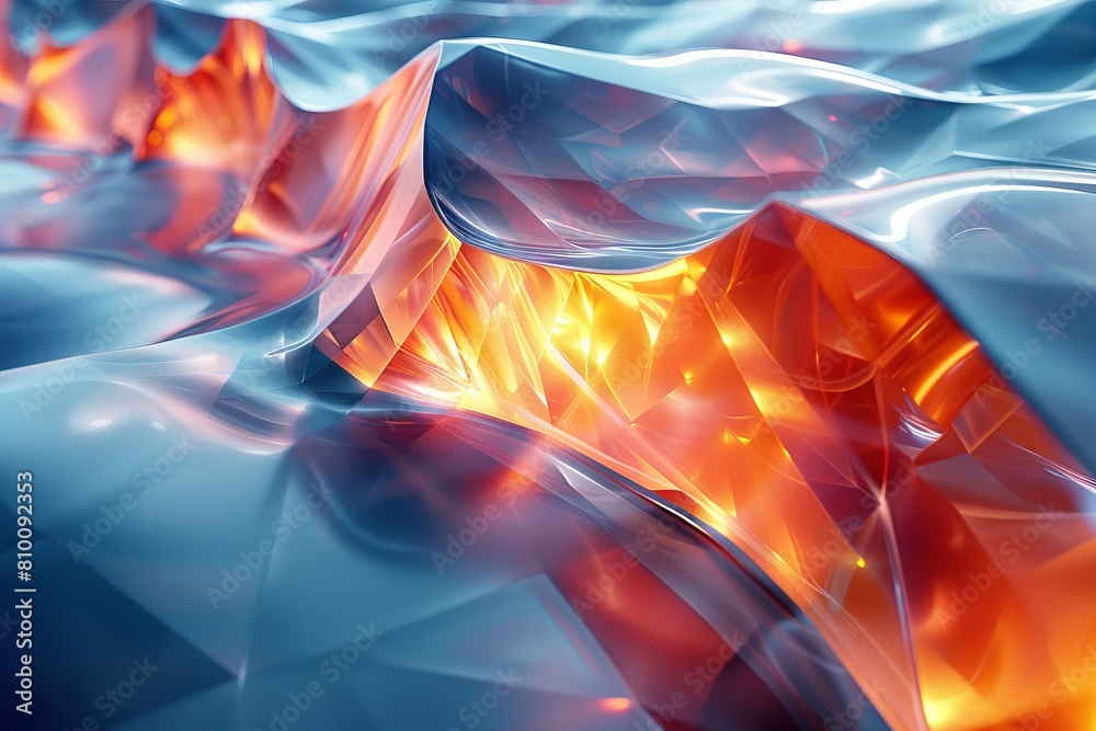 Canvas Prints vivid, fiery orange abstract waves ripple across a calm blue digital landscape, creating a dynamic c