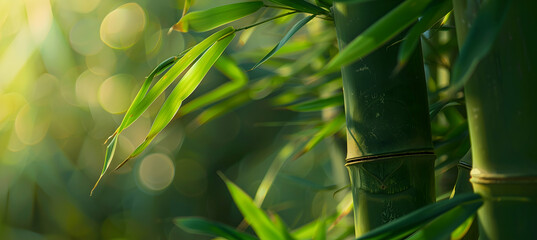 Intimate close-up of a bamboo cluster, showcasing the texture and vibrant green color of the stalks in ultra HD detail