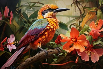 Tropical bird colorful. Animal wildlife. Generate Ai