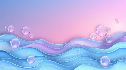   A pink-blue backdrop with drifting bubbles and a foreground wave, hued pink and blue
