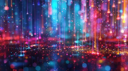 Obraz premium Neon rain reimagines a classic scene. Radiant droplets of light dance and swirl, creating a visually stunning and captivating artwork.