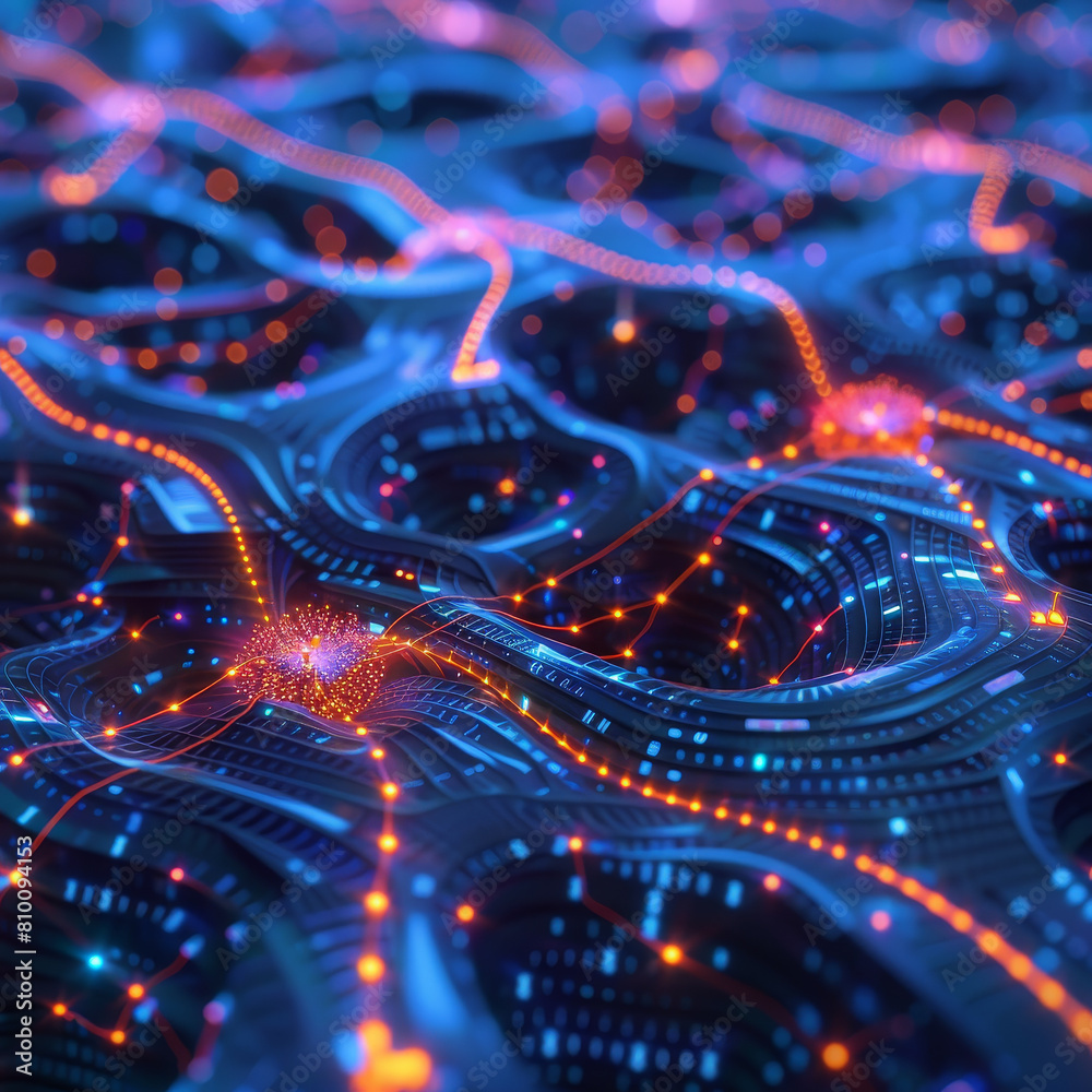 Poster the image is a colorful, abstract representation of a network of lines and dots