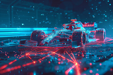 Obraz premium A futuristic racing car with a red and blue design
