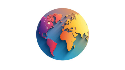 Vibrant watercolor illustration of a globe. Transparent background. 