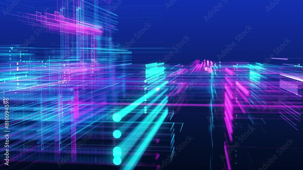 Poster abstract animated techno background. three-dimensional composition of intersecting multi-colored gri