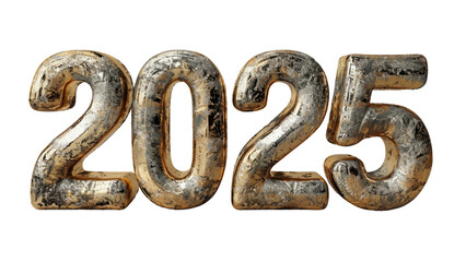 Rustic golden 2025 numerals on a Transparent background. 