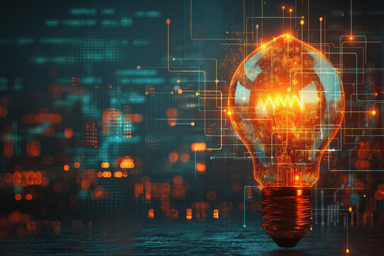 Futuristic light bulb with digital circuit concept
