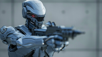 A tactical cybernetic robot SWAT officer coordinating a high-stakes operation
