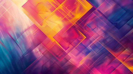 Intricate interplay of geometric shapes bathed in vibrant hues against a backdrop of soft gradients.