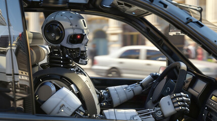 An attentive cybernetic robot operating a self-driving taxi