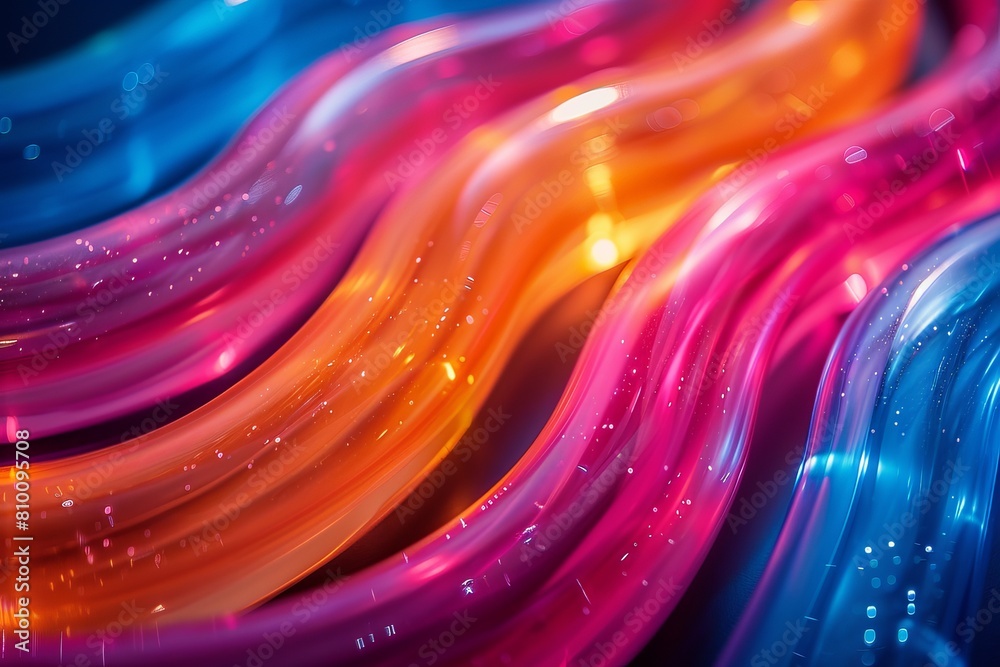 Poster this abstract image features colorful waves with sparkling particles, conveying a feeling of dynamic