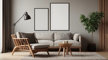 modern living room with grey sofa