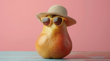 Chic Pear with Sunglasses and Trilby Hat, Room for Text Overlay