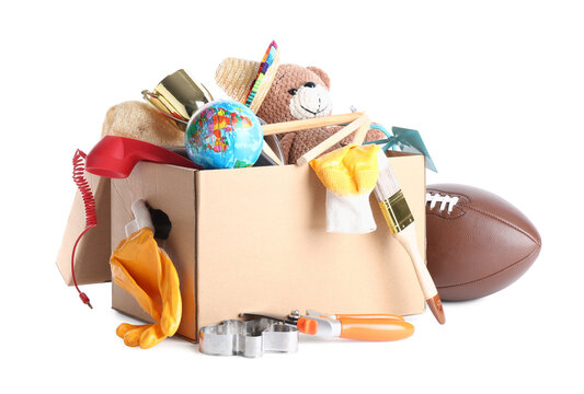 Box of unwanted stuff isolated on white