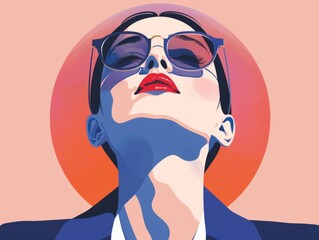 An illustration of a stylish young woman with sunglasses and heart-shaped sun glare.