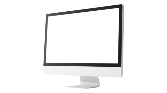 Modern desktop pc monitor display with blank screen isolated on transparent white background, clipping path