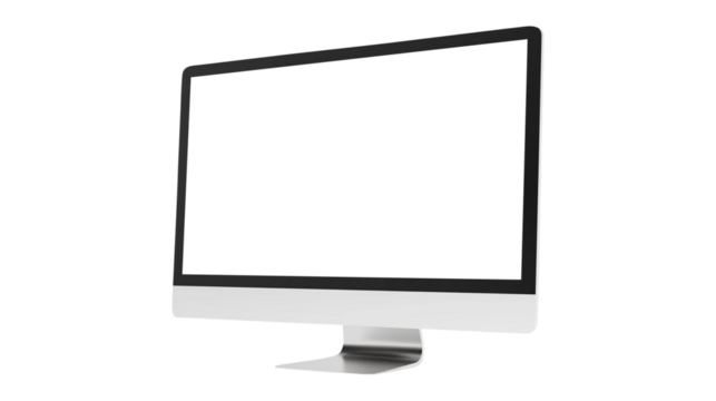 Modern desktop pc monitor display with blank screen isolated on transparent white background, clipping path